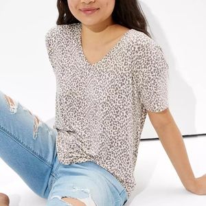 AE Oversized Soft & Sexy Leopard V-Neck T-Shirt